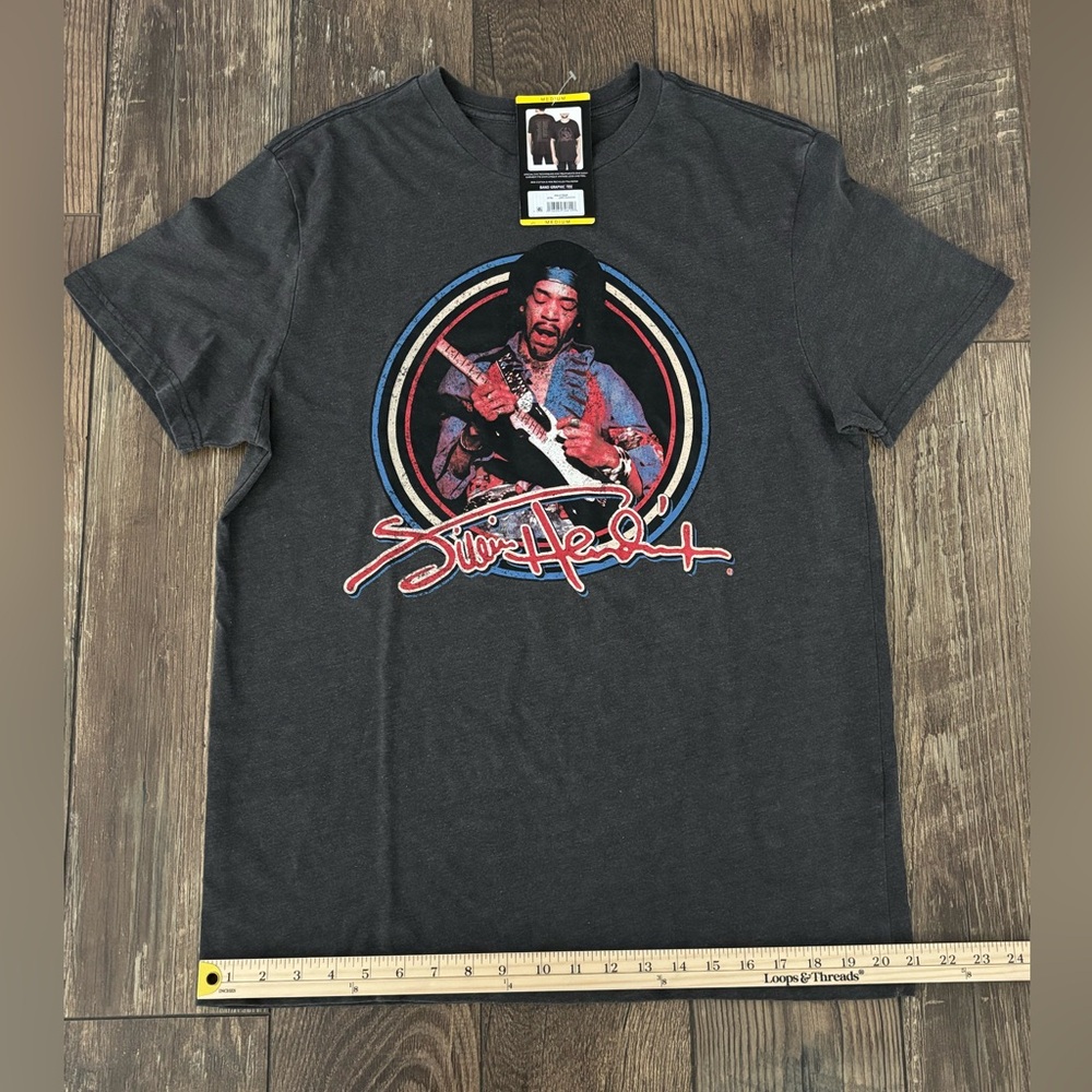 NWT Jimi Hendrix Official Band Graphic 1969 Tour Double Sided Tee Grey, Size M